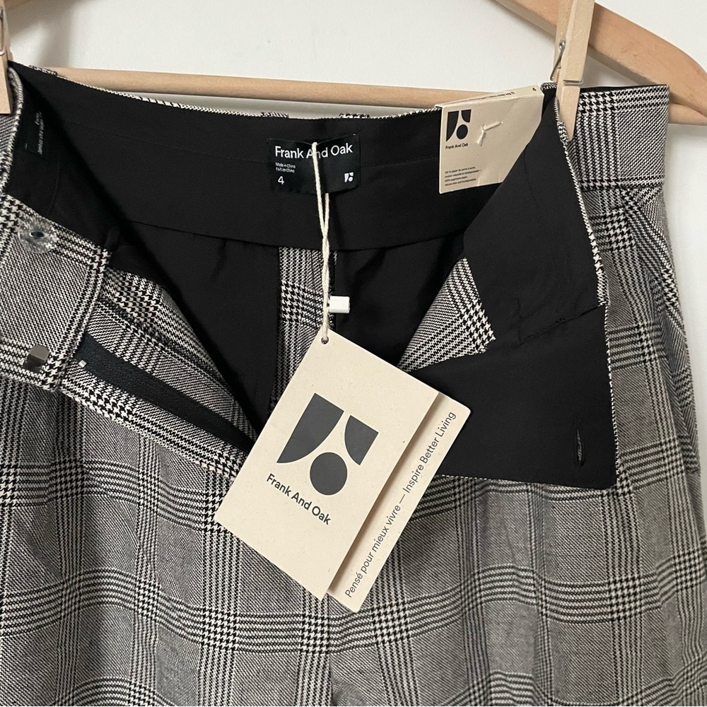 Frank and Oak Emma Ultra Wide-Leg Pants Grey Plaid Size 4 Cotton/Linen Blend - Picture 10 of 13